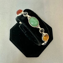Load image into Gallery viewer, Sterling Faceted Black Tourmaline Multi-Gemstone Scarab Link Bracelet (7.75")

