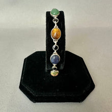 Load image into Gallery viewer, Sterling Faceted Black Tourmaline Multi-Gemstone Scarab Link Bracelet (7.75")
