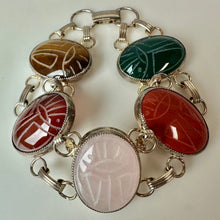 Load image into Gallery viewer, Sterling Large Multi-Gemstone Scarab Link Bracelet (7.75")
