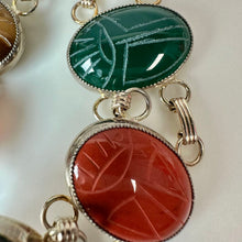 Load image into Gallery viewer, Sterling Large Multi-Gemstone Scarab Link Bracelet (7.75")
