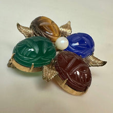 Load image into Gallery viewer, Vintage WRE Gold Filled Multi-Gemstone Scarab Pearl Brooch Pin (1.25")

