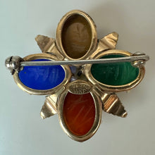 Load image into Gallery viewer, Vintage WRE Gold Filled Multi-Gemstone Scarab Pearl Brooch Pin (1.25")
