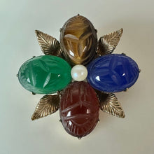 Load image into Gallery viewer, Vintage WRE Gold Filled Multi-Gemstone Scarab Pearl Brooch Pin (1.25")
