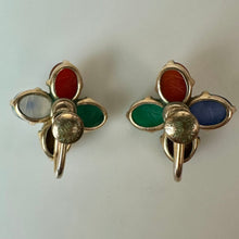 Load image into Gallery viewer, Vintage WRE Gold Filled Multi-Gemstone Scarab Pearl Screw Back Earrings (0.5")
