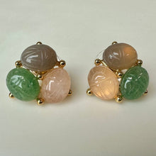 Load image into Gallery viewer, Vintage Gold Plated Multi Gemstone Scarab Earrings (0.75")
