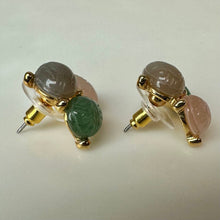 Load image into Gallery viewer, Vintage Gold Plated Multi Gemstone Scarab Earrings (0.75")
