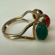Load image into Gallery viewer, Vintage Gold Plated Multi Gemstone Scarab Adjustable Ring

