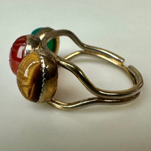 Load image into Gallery viewer, Vintage Gold Plated Multi Gemstone Scarab Adjustable Ring
