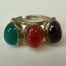 Load image into Gallery viewer, Vintage Gold Plated Multi Gemstone Scarab Adjustable Ring
