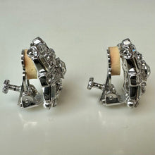Load image into Gallery viewer, Vintage Nolan Miller Baguette Rhinestone Halo Clip Earrings (0.75")
