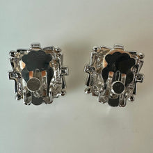 Load image into Gallery viewer, Vintage Nolan Miller Baguette Rhinestone Halo Clip Earrings (0.75")
