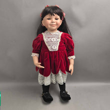 Load image into Gallery viewer, Lou's Porcelain Dolls, Girl in Burgundy Velvet Dress (23") (As-Is)
