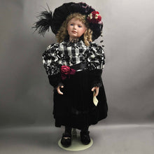 Load image into Gallery viewer, Lou's Porcelain Dolls, Girl in Black Velvet , Rose Accents (24")
