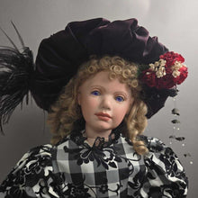 Load image into Gallery viewer, Lou's Porcelain Dolls, Girl in Black Velvet , Rose Accents (24")
