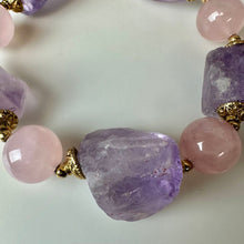 Load image into Gallery viewer, Vintage Lee Sands Amethyst Chunk Rose Quartz Beaded Necklace (18")

