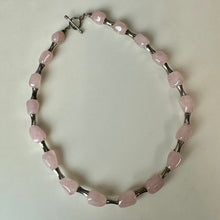 Load image into Gallery viewer, Rose Quartz Chunk Sterling Spacer Beaded Toggle Necklace (17.5")
