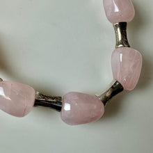 Load image into Gallery viewer, Rose Quartz Chunk Sterling Spacer Beaded Toggle Necklace (17.5")

