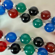Load image into Gallery viewer, Multi-Color Black Green Red Blue Agate Sterling Beaded Necklace (24")
