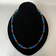 Load image into Gallery viewer, Multi-Color Black Green Red Blue Agate Sterling Beaded Necklace (24")
