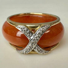Load image into Gallery viewer, 14K Gold Diamond Ring w/ Removable Orange Jade Slide Ring sz 8 (6.6g)
