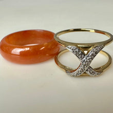 Load image into Gallery viewer, 14K Gold Diamond Ring w/ Removable Orange Jade Slide Ring sz 8 (6.6g)
