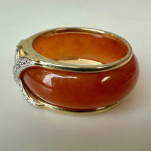 Load image into Gallery viewer, 14K Gold Diamond Ring w/ Removable Orange Jade Slide Ring sz 8 (6.6g)
