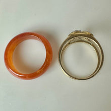 Load image into Gallery viewer, 14K Gold Diamond Ring w/ Removable Orange Jade Slide Ring sz 8 (6.6g)
