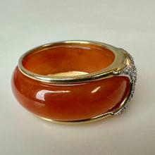 Load image into Gallery viewer, 14K Gold Diamond Ring w/ Removable Orange Jade Slide Ring sz 8 (6.6g)
