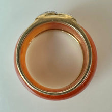 Load image into Gallery viewer, 14K Gold Diamond Ring w/ Removable Orange Jade Slide Ring sz 8 (6.6g)
