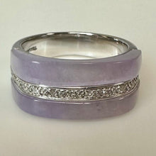 Load image into Gallery viewer, Sterling Lavender Jade Diamond Ring sz 7.75
