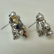 Load image into Gallery viewer, Ross Simons Sterling Multi-Gemstone Pearl Cluster Omega Back Earrings (1")

