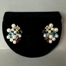 Load image into Gallery viewer, Ross Simons Sterling Multi-Gemstone Pearl Cluster Omega Back Earrings (1")
