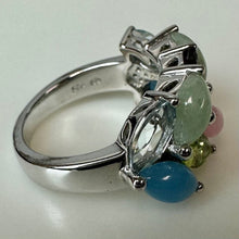 Load image into Gallery viewer, Sterling Mulit-Color Jade Tourmaline Topaz Peridot Cocktail Ring sz 7
