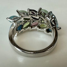 Load image into Gallery viewer, Sterling Mulit-Color Jade Tourmaline Topaz Peridot Cocktail Ring sz 7
