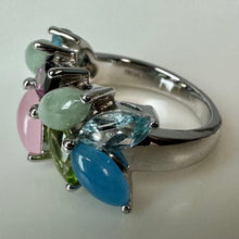 Load image into Gallery viewer, Sterling Mulit-Color Jade Tourmaline Topaz Peridot Cocktail Ring sz 7
