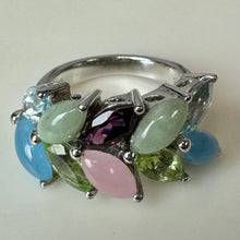 Load image into Gallery viewer, Sterling Mulit-Color Jade Tourmaline Topaz Peridot Cocktail Ring sz 7
