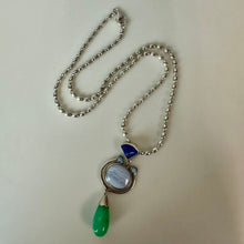 Load image into Gallery viewer, Whitney Kelly Sterling Blue Lace Agate Opal Lapis Lazuli Jade Dangle Pendant on 18" Oval Ball Chain (2.25")
