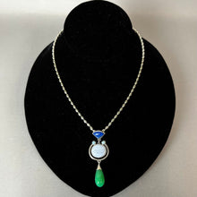 Load image into Gallery viewer, Whitney Kelly Sterling Blue Lace Agate Opal Lapis Lazuli Jade Dangle Pendant on 18" Oval Ball Chain (2.25")
