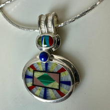 Load image into Gallery viewer, Whitney Kelly Sterling Multi-Stone Geometric Inlay Pendant on 17" Faceted Snake Chain (1.5")

