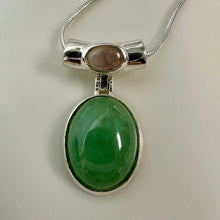 Load image into Gallery viewer, Sterling Green &amp; Pink Jade Modern Slide Pendant on 18" Snake Chain (1")
