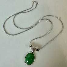 Load image into Gallery viewer, Sterling Green &amp; Pink Jade Modern Slide Pendant on 18" Snake Chain (1")
