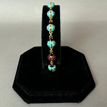 Load image into Gallery viewer, Vintage Joan Rivers Goldtone Turquoise Red Enamel Ladybug Bracelet (7.75")
