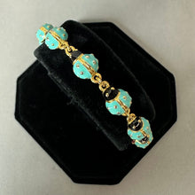 Load image into Gallery viewer, Vintage Joan Rivers Goldtone Turquoise Red Enamel Ladybug Bracelet (7.75")

