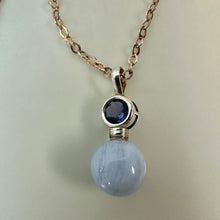 Load image into Gallery viewer, Sterling Blue Lace Agate Facination Ball Tanzanite Accent Pendant on 28" Chain Necklace
