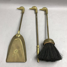 Load image into Gallery viewer, Vintage Brass Mallard Duck Head 3 Piece Fireplace Set
