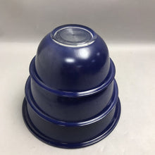 Load image into Gallery viewer, Vintage Set Of 3 Pyrex Cobalt Blue Nesting Mixing Bowls (10",8.5",7")
