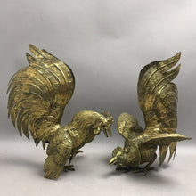 Load image into Gallery viewer, Vintage Pair Solid Brass Fighting Roosters/Cocks Mid Century Farmhouse (10")
