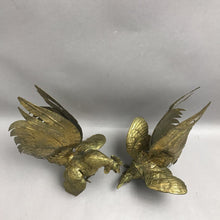 Load image into Gallery viewer, Vintage Pair Solid Brass Fighting Roosters/Cocks Mid Century Farmhouse (10")
