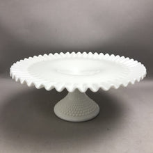 Load image into Gallery viewer, Vintage Fenton Hobnail Ruffled Edge White Milk Glass Pedestal Cake Stand (12.75”x5")
