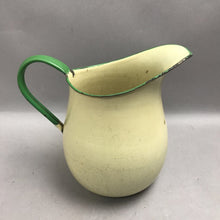 Load image into Gallery viewer, Vintage Yellow &amp; Green Trim Enamel Pitcher (9")
